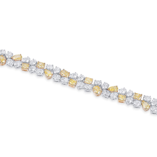 Fancy Yellow And White Diamond Bracelet, 18K White Gold, 12.54 Ct. TW, Mix shape
