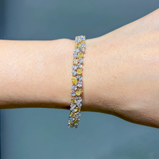 Fancy Yellow And White Diamond Bracelet, 18K White Gold, 12.54 Ct. TW, Mix shape