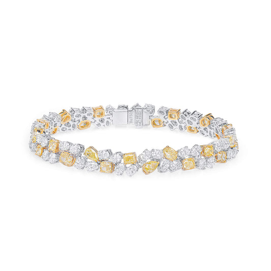 Fancy Yellow And White Diamond Bracelet, 18K White Gold, 12.54 Ct. TW, Mix shape