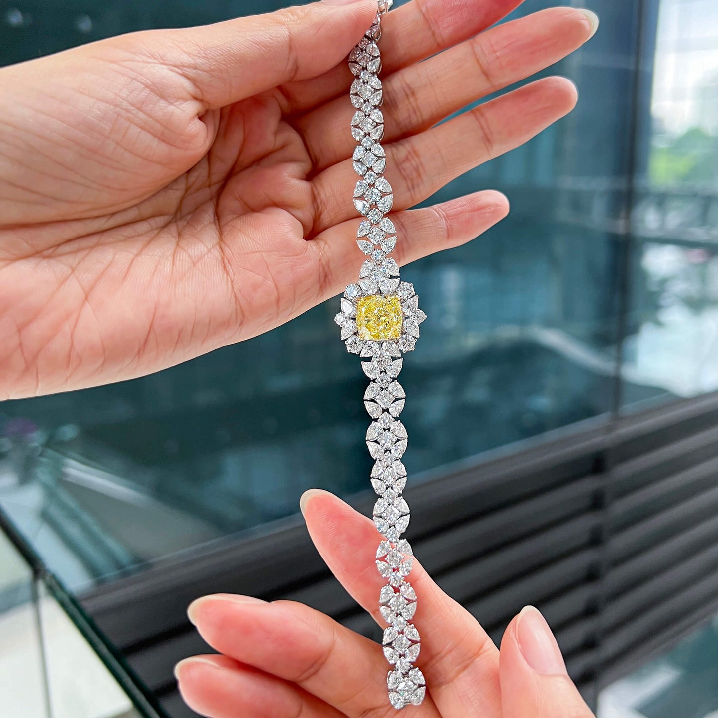 Fancy Yellow Diamond Bracelet, 23.14 Ct. TW, Cushion shape, GIA Certified