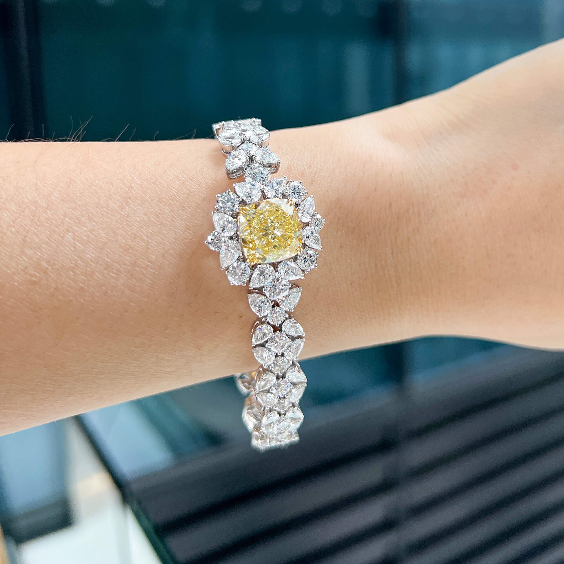 Fancy Yellow Diamond Bracelet, 23.14 Ct. TW, Cushion shape, GIA Certified
