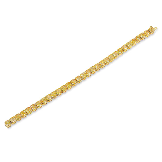 Natural Fancy Yellow Diamond Tennis Bracelet, 18K Yellow Gold, Radiant Shape, 27.80 Ct. TW