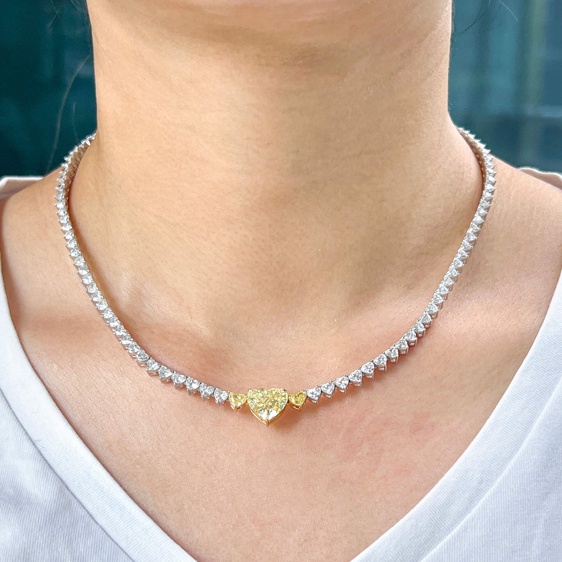 Fancy Yellow Diamond Necklace, 17.21 Ct. TW, Heart shape, GIA Certified