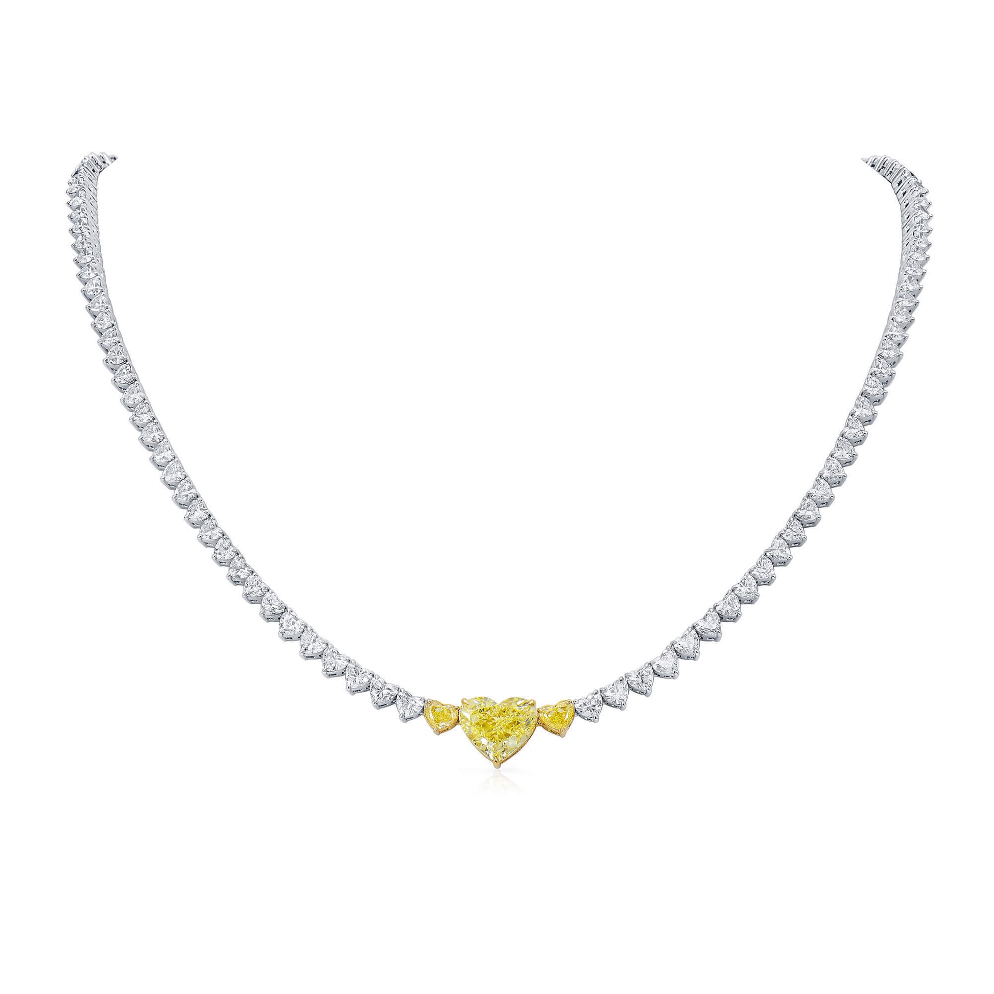Fancy Yellow Diamond Necklace, 17.21 Ct. TW, Heart shape, GIA Certified