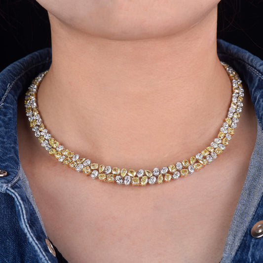 Fancy Yellow And White Diamond Necklace, 18K White Gold, 41.83 Ct. TW, Mix shape