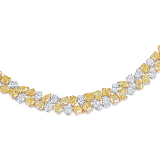 Fancy Yellow And White Diamond Necklace, 18K White Gold, 41.83 Ct. TW, Mix shape