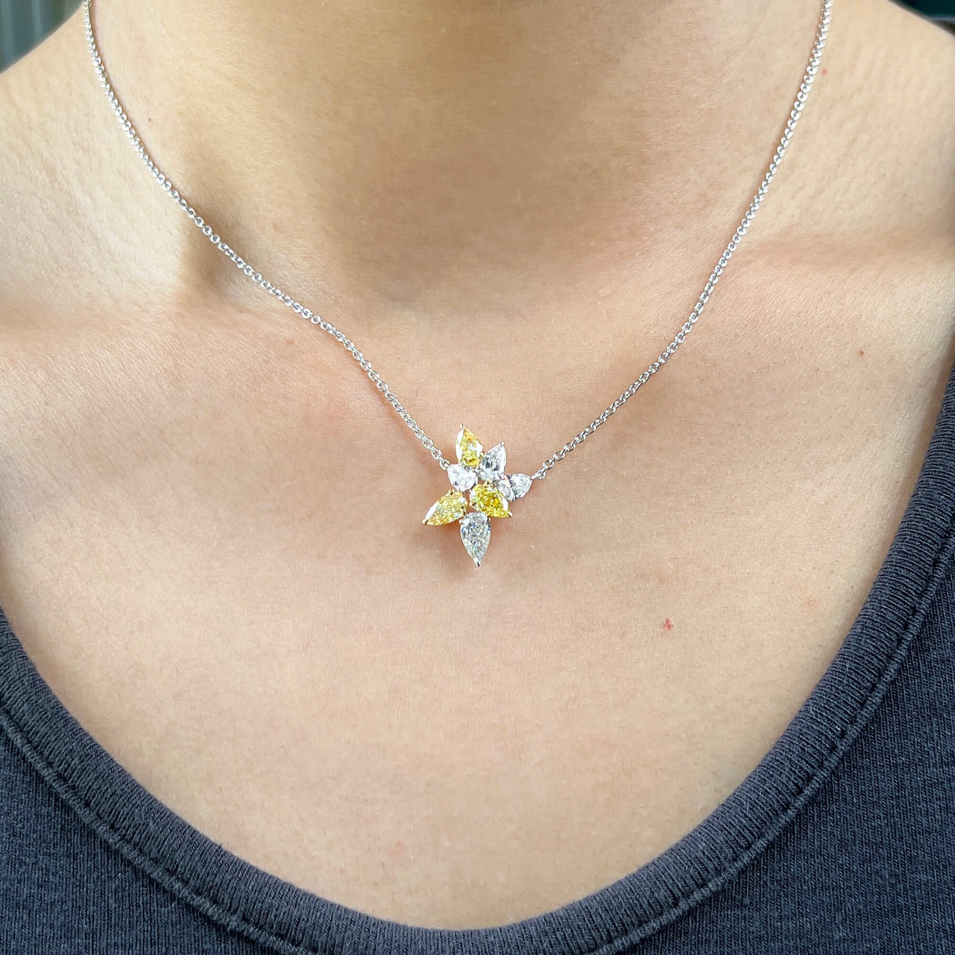 Natural Fancy Yellow and White Diamond Pendant, 18K White Gold, Pear Shape, 2.11 Ct. TW