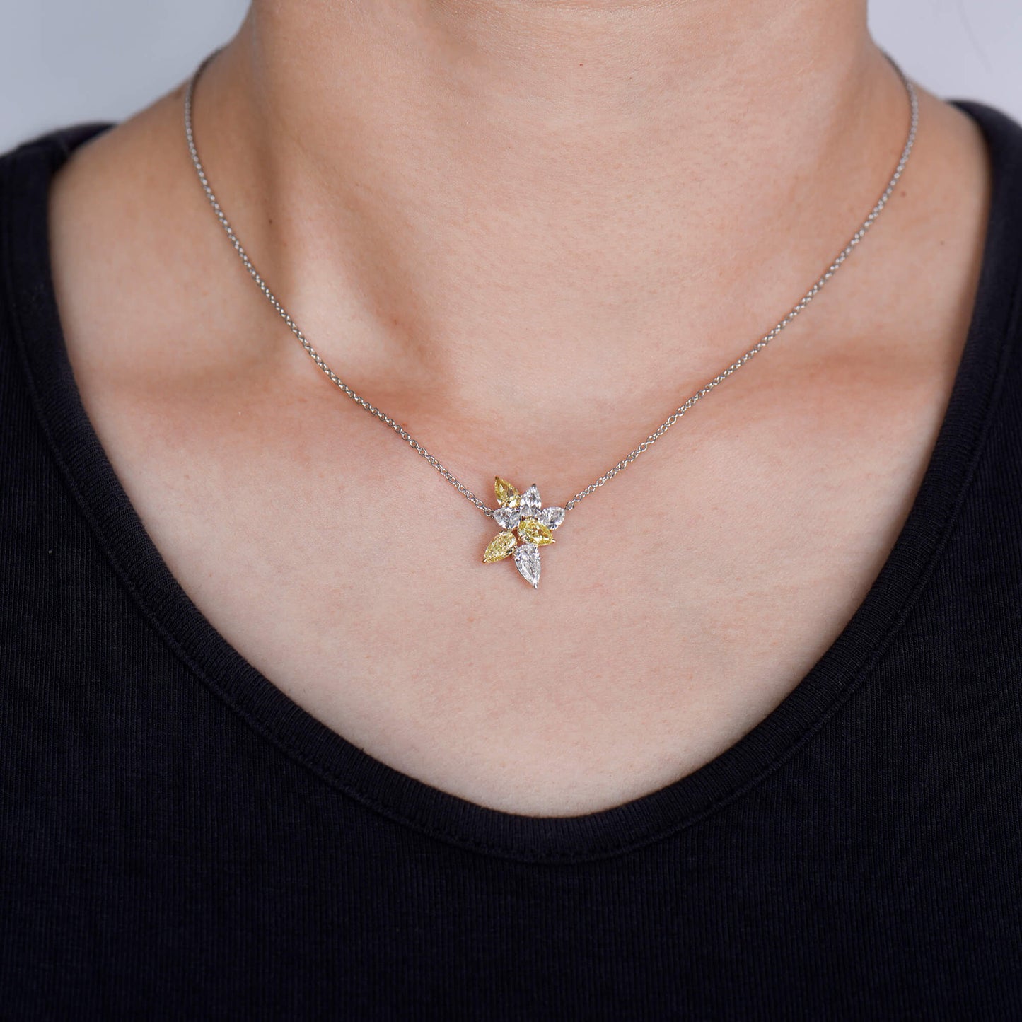 Natural Fancy Yellow and White Diamond Pendant, 18K White Gold, Pear Shape, 2.11 Ct. TW