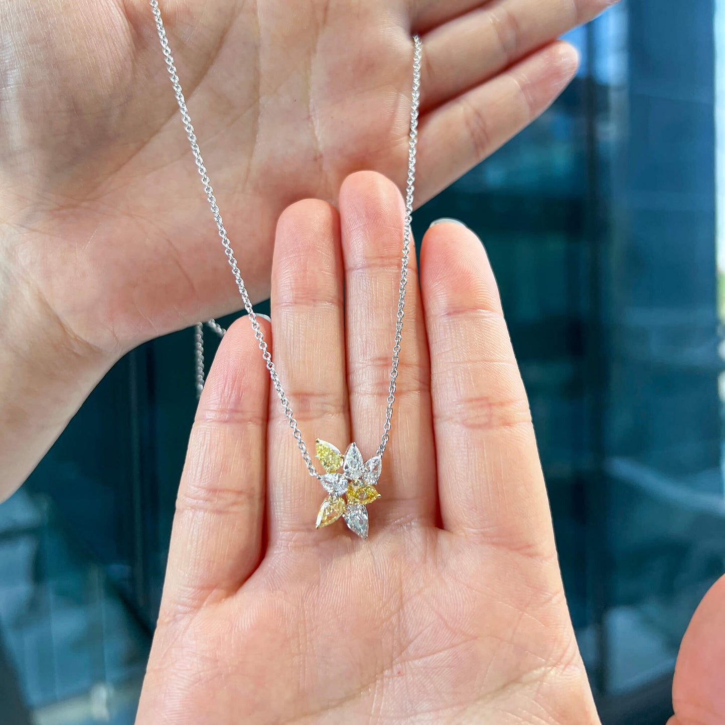 Natural Fancy Yellow and White Diamond Pendant, 18K White Gold, Pear Shape, 2.11 Ct. TW