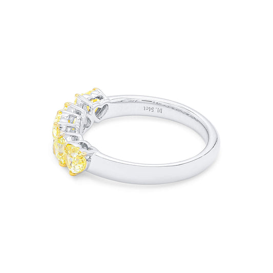 Natural Fancy Yellow Diamond Full Eternity Ring, 18K White Gold, Heart Shape, 1.54 Ct. TW