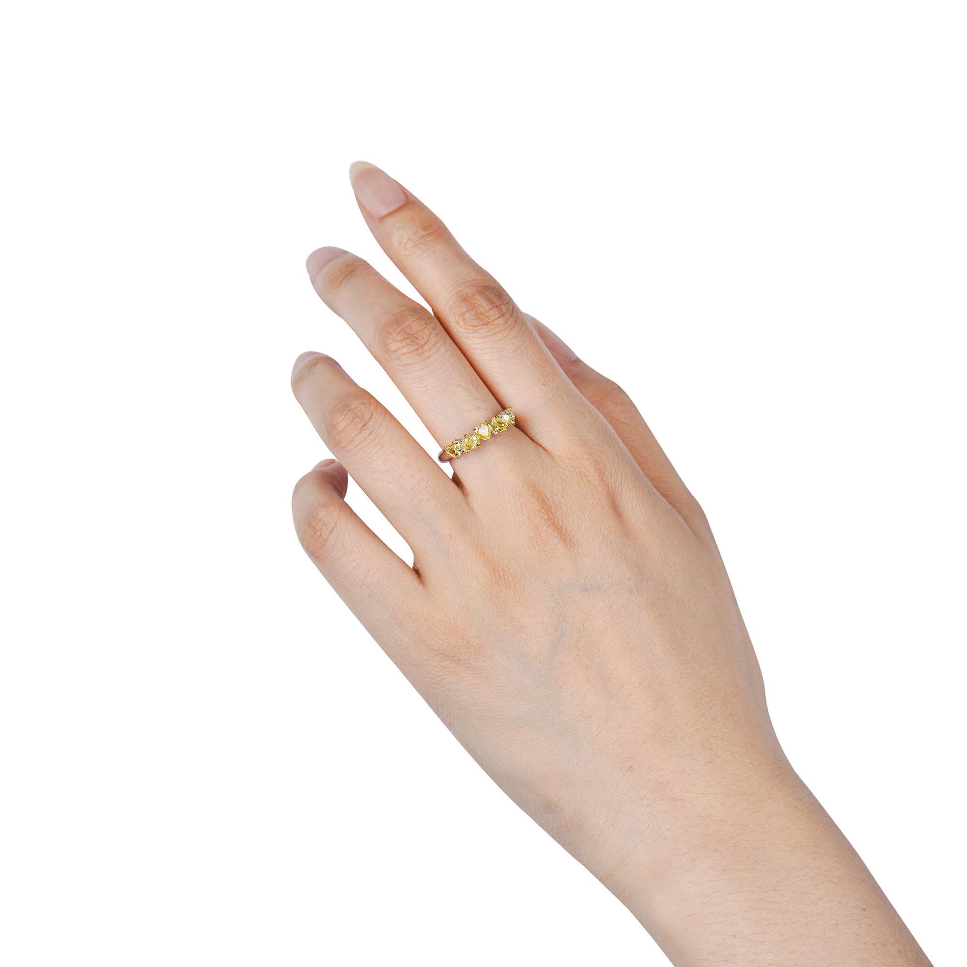 Natural Fancy Yellow Diamond Full Eternity Ring, 18K White Gold, Heart Shape, 1.54 Ct. TW