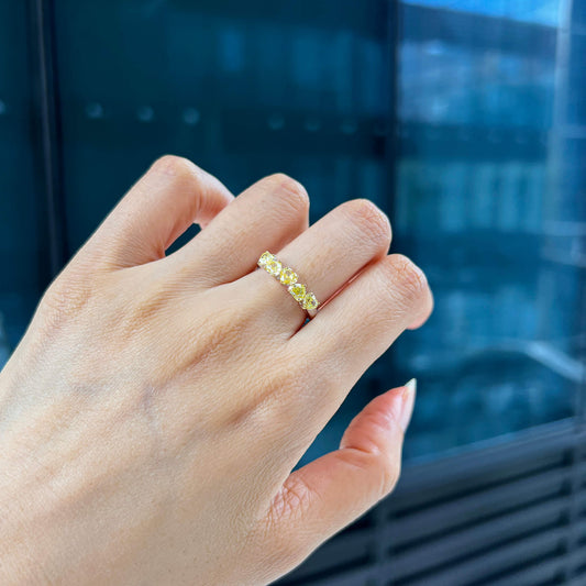 Natural Fancy Yellow Diamond Full Eternity Ring, 18K White Gold, Heart Shape, 1.54 Ct. TW