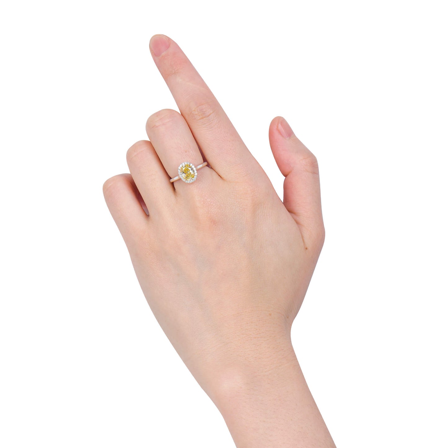 Natural Display Color Diamond Halo Ring, 18K White Gold, Oval Shape, 1.70 Ct. TW