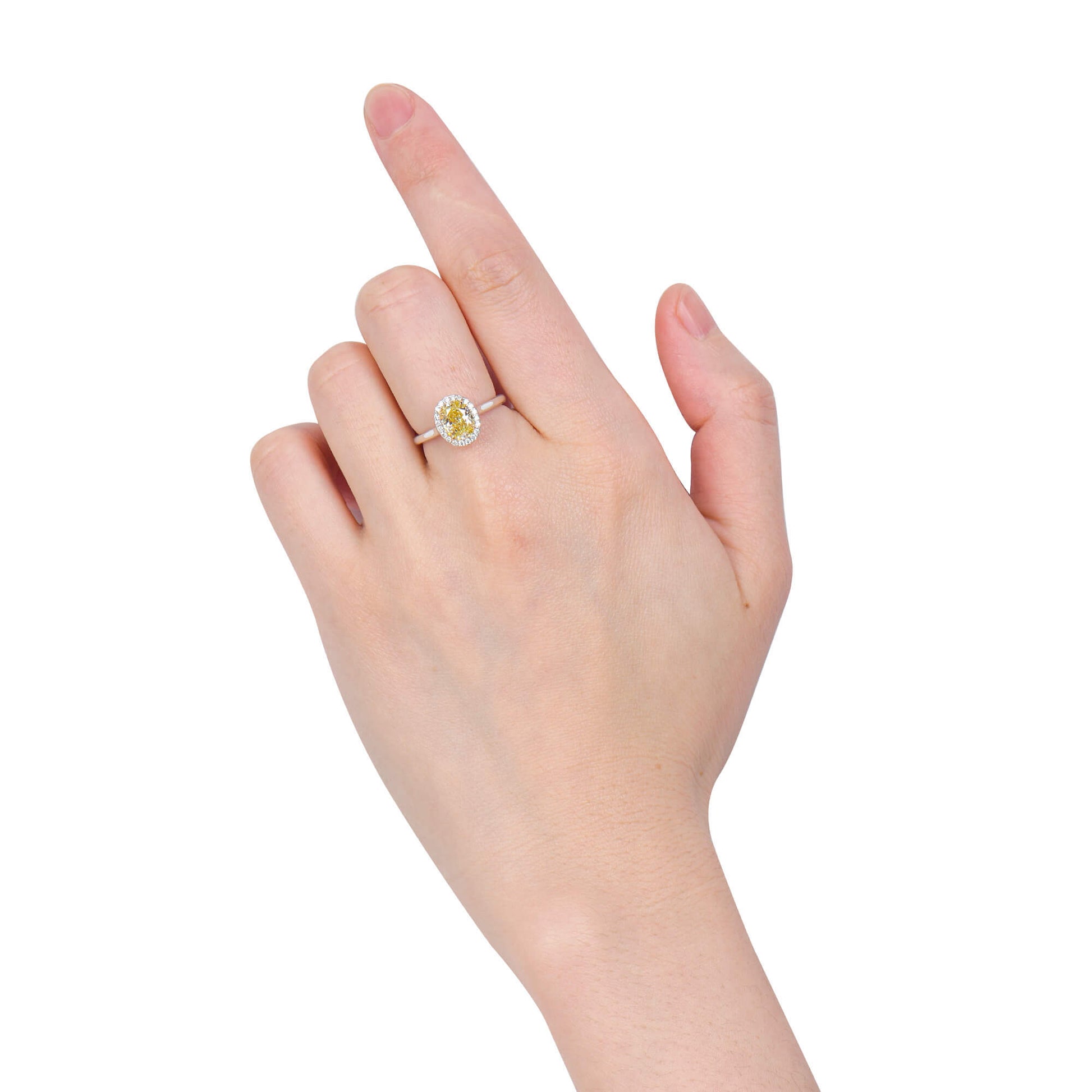 Natural Display Color Diamond Halo Ring, 18K White Gold, Oval Shape, 1.70 Ct. TW