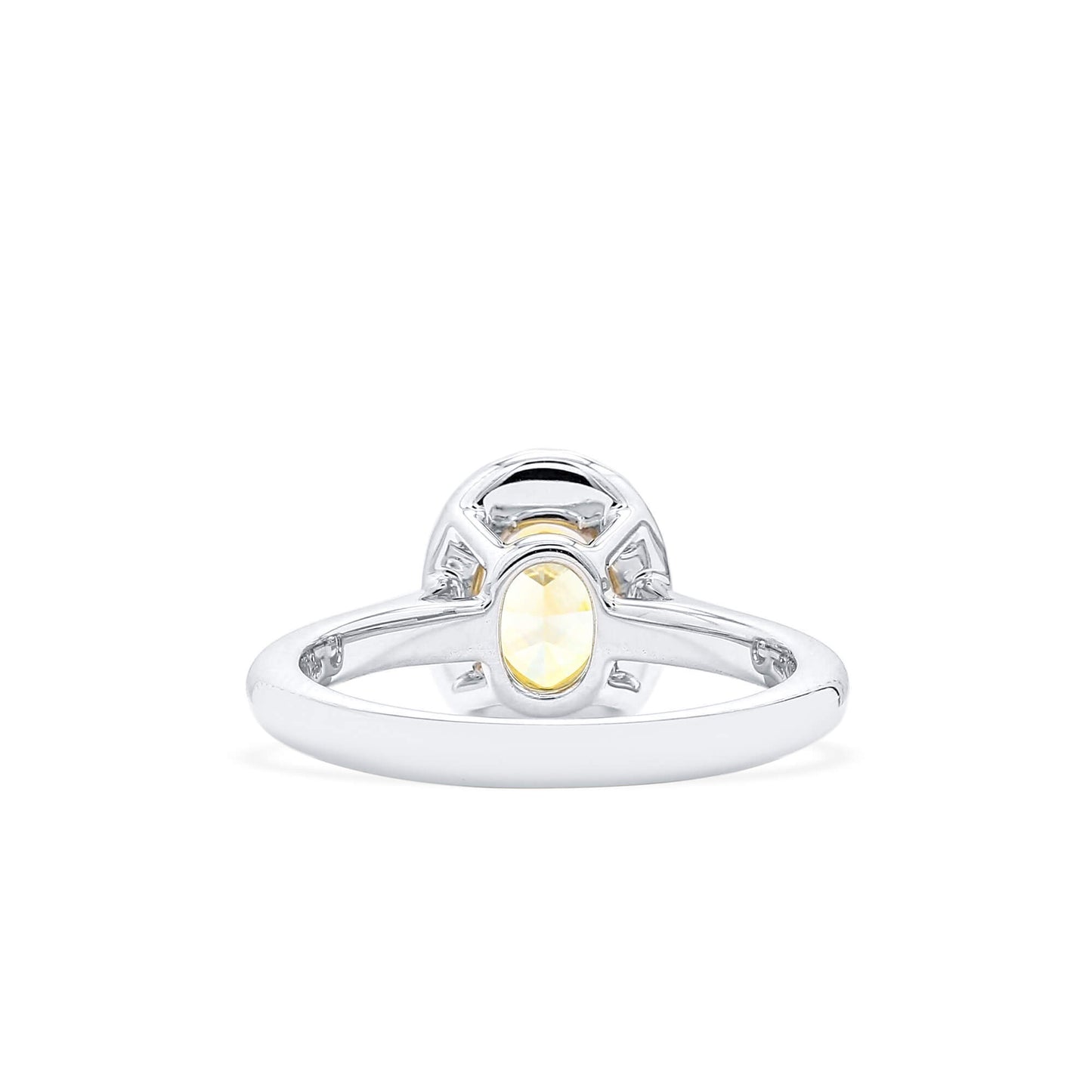 Natural Fancy Yellow Diamond Halo Ring, 18K White Gold, Oval Shape, 1.71 Ct. TW