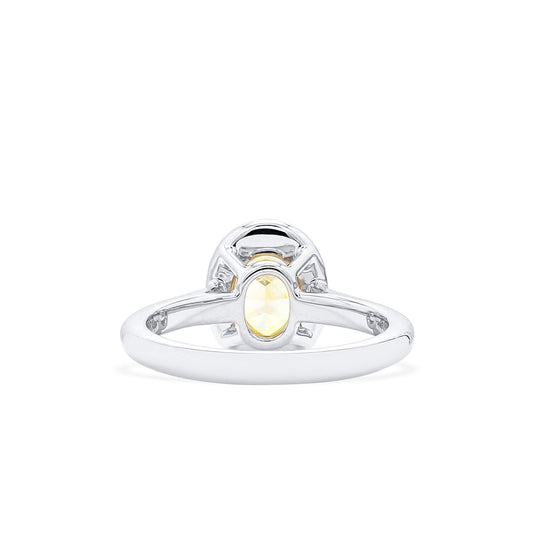 Natural Fancy Yellow Diamond Halo Ring, 18K White Gold, Oval Shape, 1.71 Ct. TW