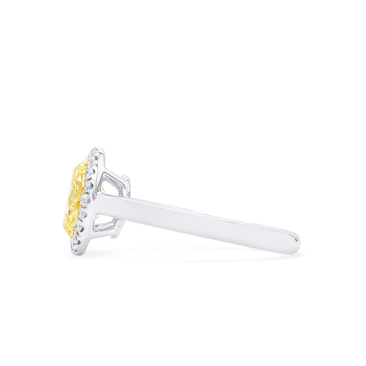 Natural Fancy Yellow Diamond Halo Ring, 18K White Gold, Oval Shape, 1.71 Ct. TW