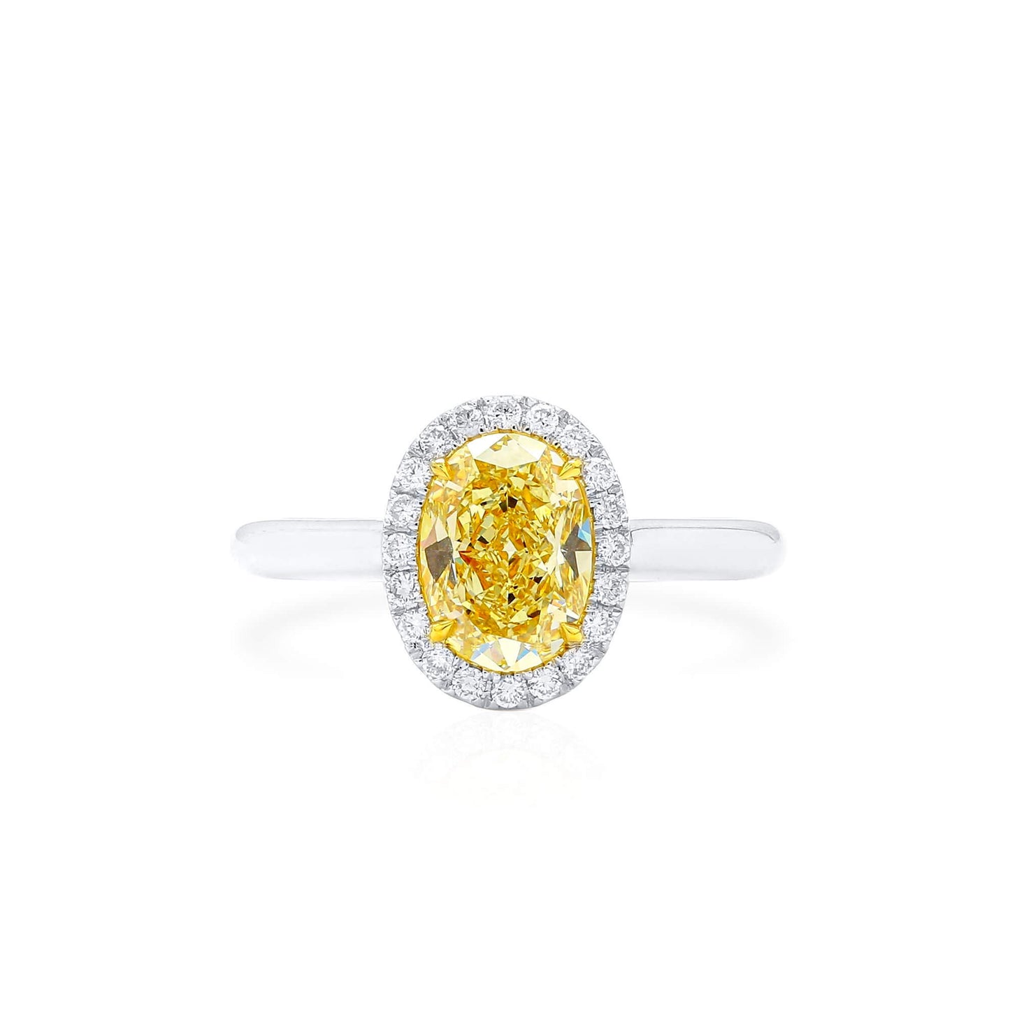 Natural Fancy Yellow Diamond Halo Ring, 18K White Gold, Oval Shape, 1.71 Ct. TW