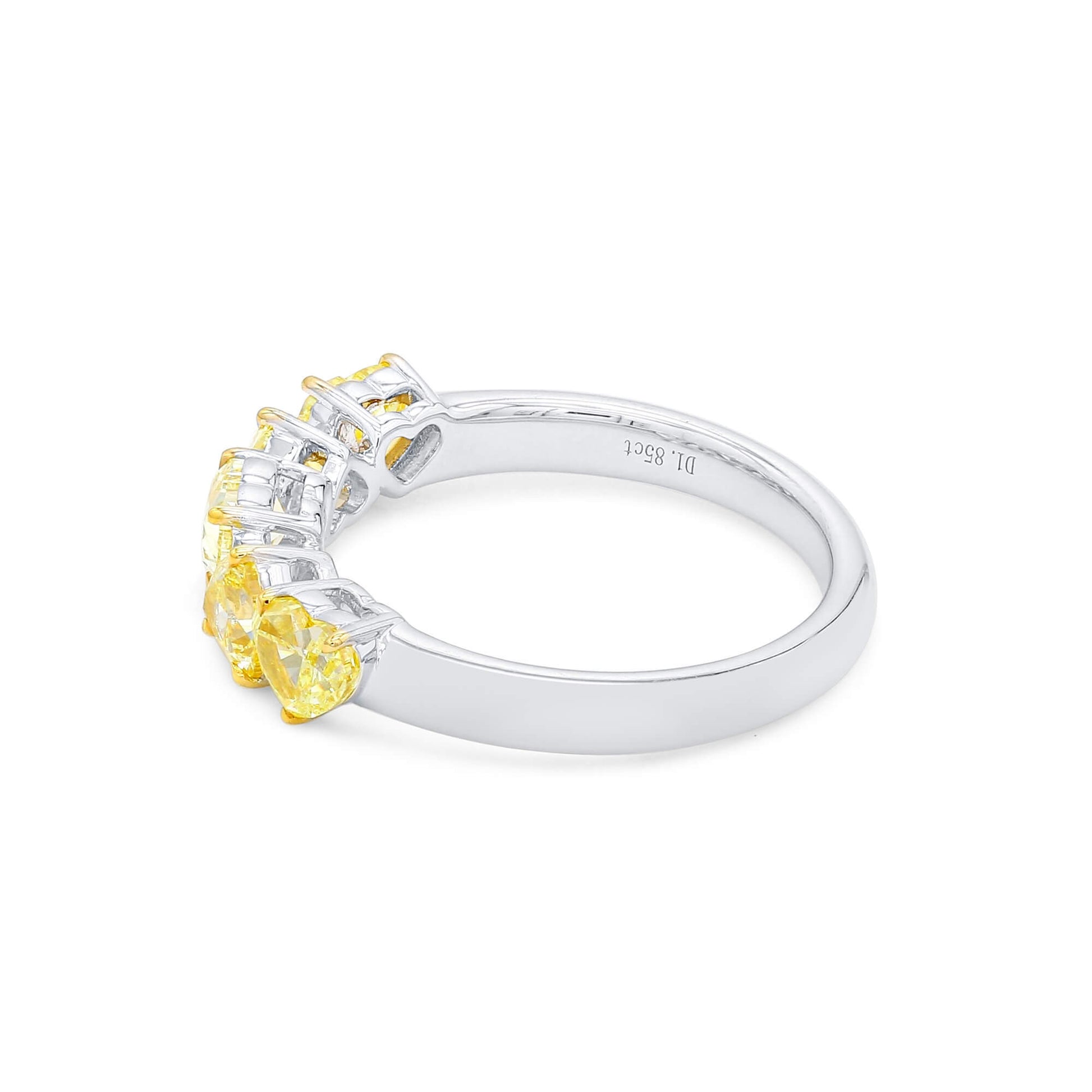 Natural Fancy Yellow Diamond Half Eternity Ring, 18K White Gold, Heart Shape, 1.85 Ct. TW