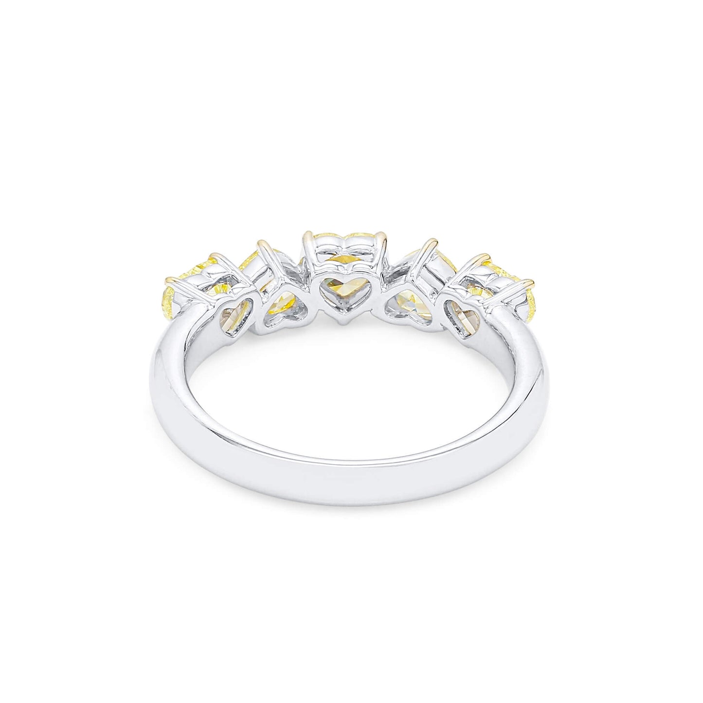 Natural Fancy Yellow Diamond Half Eternity Ring, 18K White Gold, Heart Shape, 1.85 Ct. TW