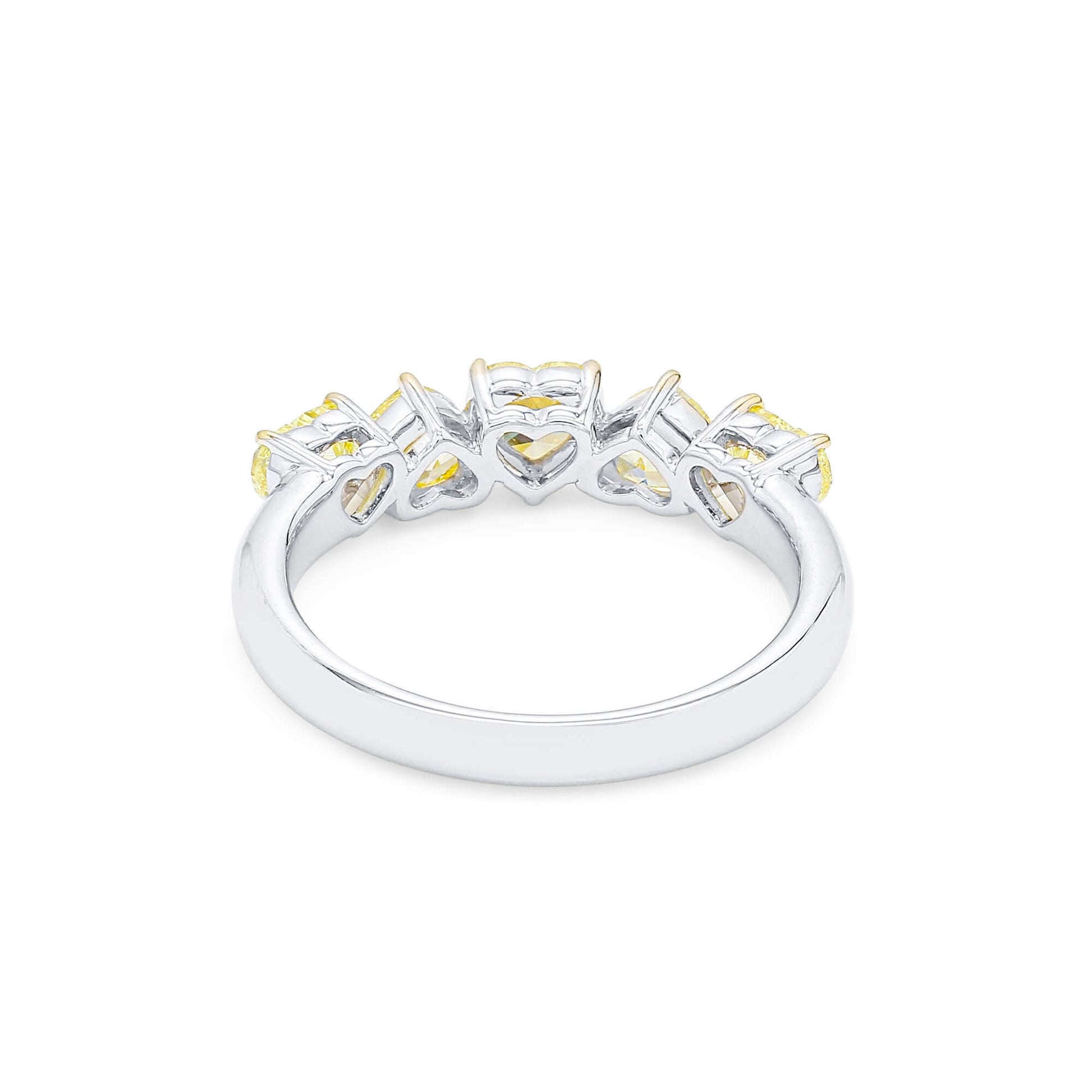 Natural Fancy Yellow Diamond Half Eternity Ring, 18K White Gold, Heart Shape, 1.85 Ct. TW