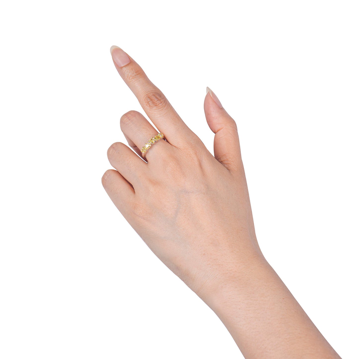 Natural Fancy Yellow Diamond Half Eternity Ring, 18K White Gold, Heart Shape, 1.85 Ct. TW