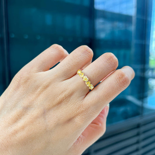 Natural Fancy Yellow Diamond Half Eternity Ring, 18K White Gold, Heart Shape, 1.85 Ct. TW