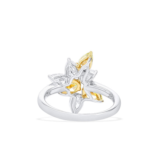 Natural Fancy Yellow and White Diamond Ring, 18K White Gold, Pear Shape, 2.06 Ct. TW