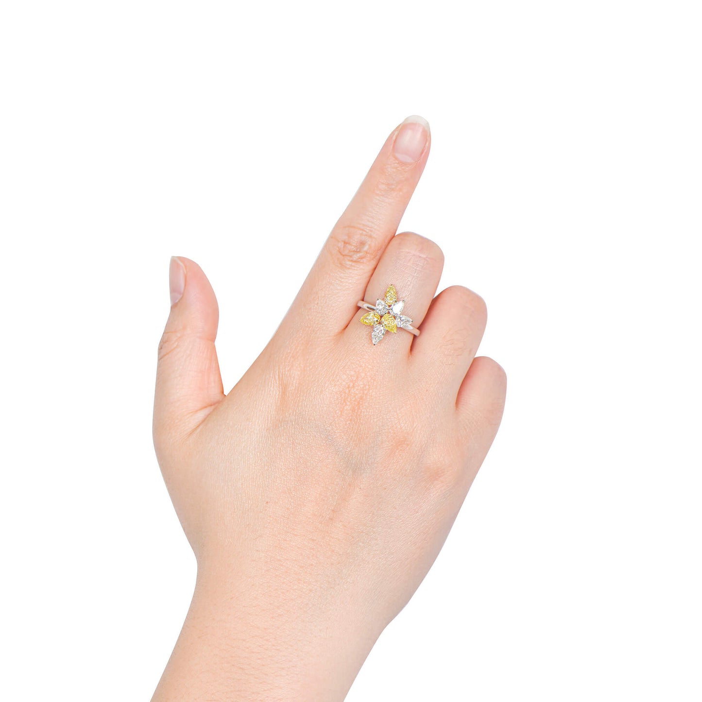 Natural Fancy Yellow and White Diamond Ring, 18K White Gold, Pear Shape, 2.06 Ct. TW