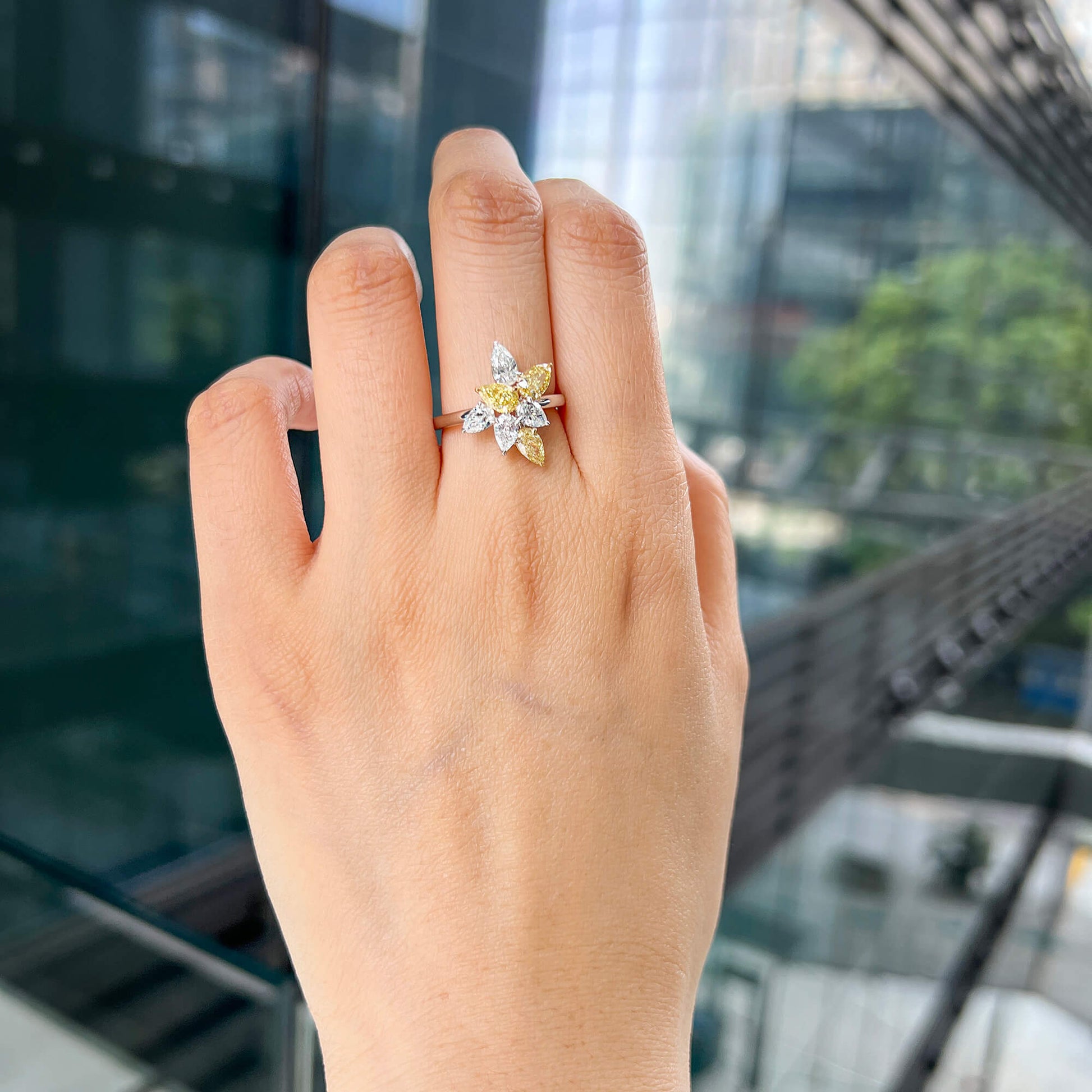 Natural Fancy Yellow and White Diamond Ring, 18K White Gold, Pear Shape, 2.06 Ct. TW