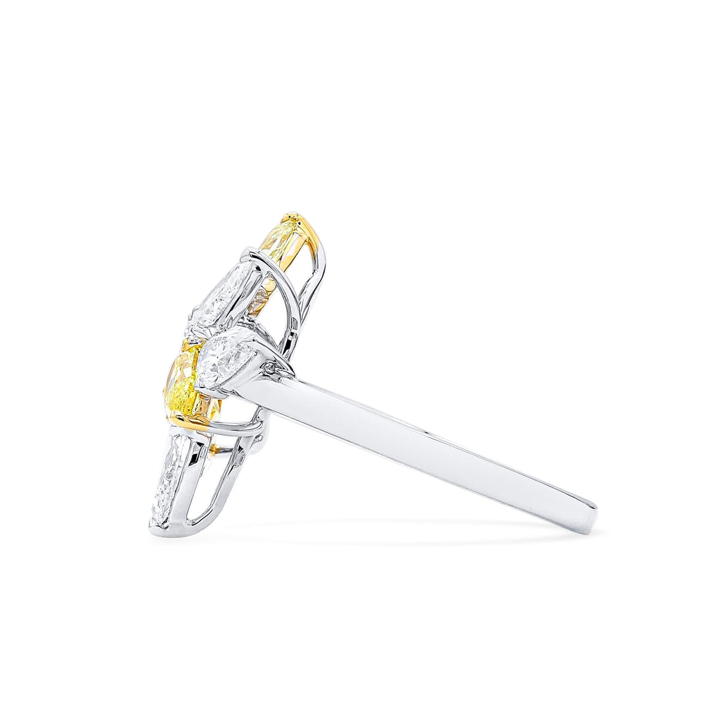 Natural Fancy Yellow and White Diamond Ring, 18K White Gold, Pear Shape, 2.06 Ct. TW