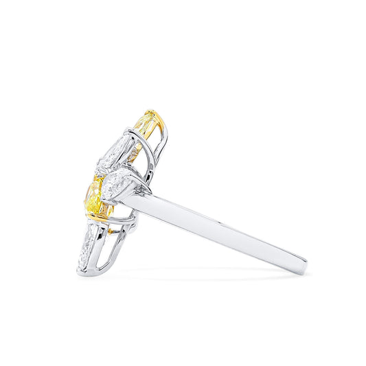 Natural Fancy Yellow and White Diamond Ring, 18K White Gold, Pear Shape, 2.06 Ct. TW