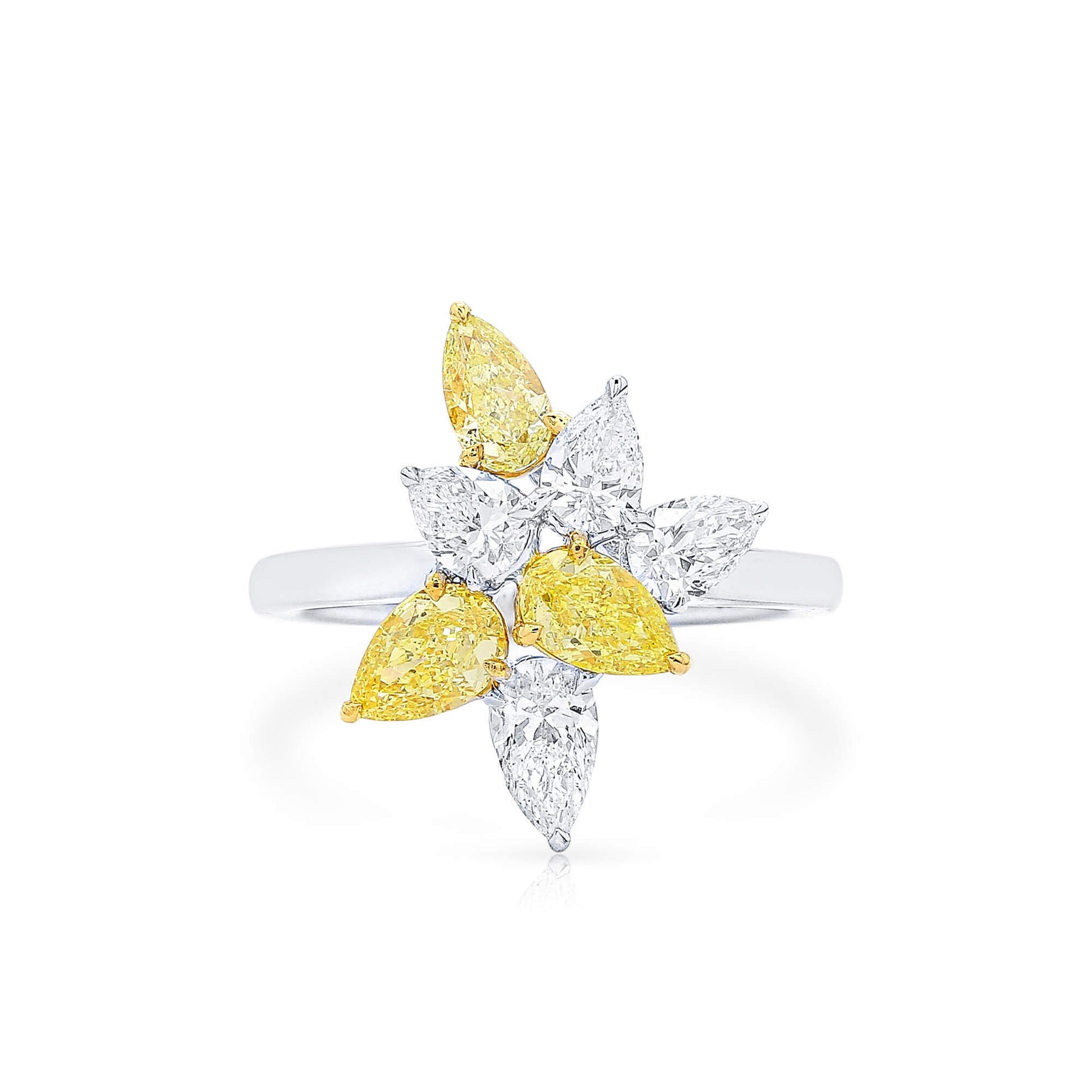Natural Fancy Yellow and White Diamond Ring, 18K White Gold, Pear Shape, 2.06 Ct. TW