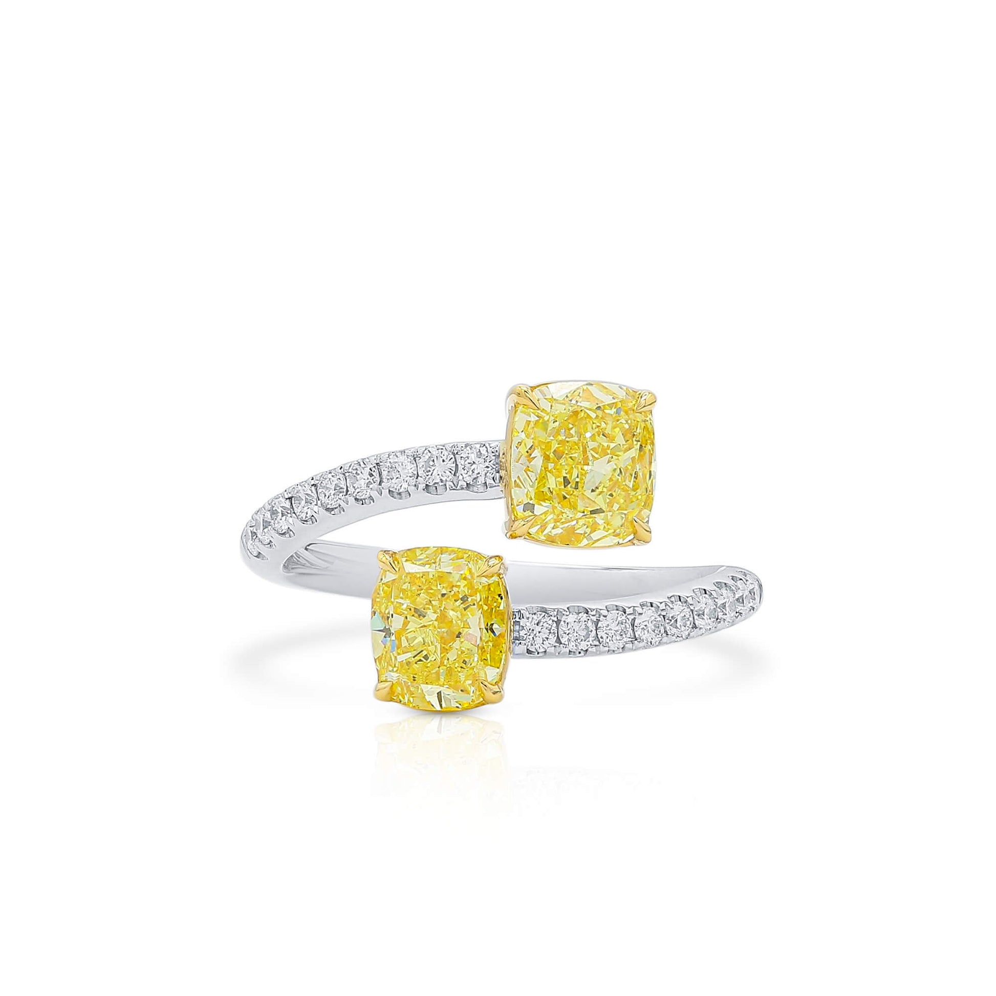 Natural Fancy Yellow Diamond Ring, 18K White & Yellow Gold, Cushion Shape, 2.25 Ct. TW