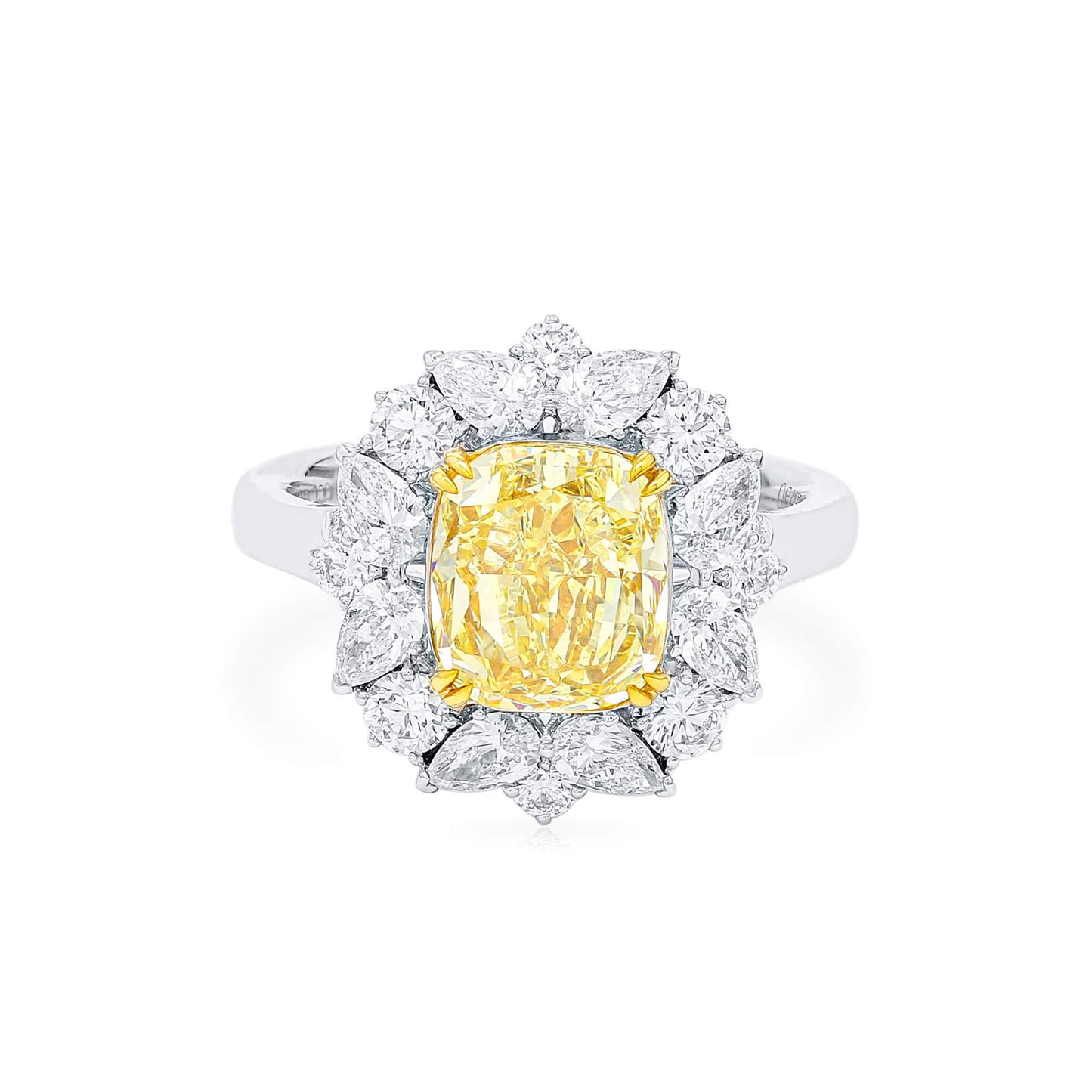 Fancy Yellow Diamond Ring, 4.24 Ct. TW, Cushion shape, GIA Certified