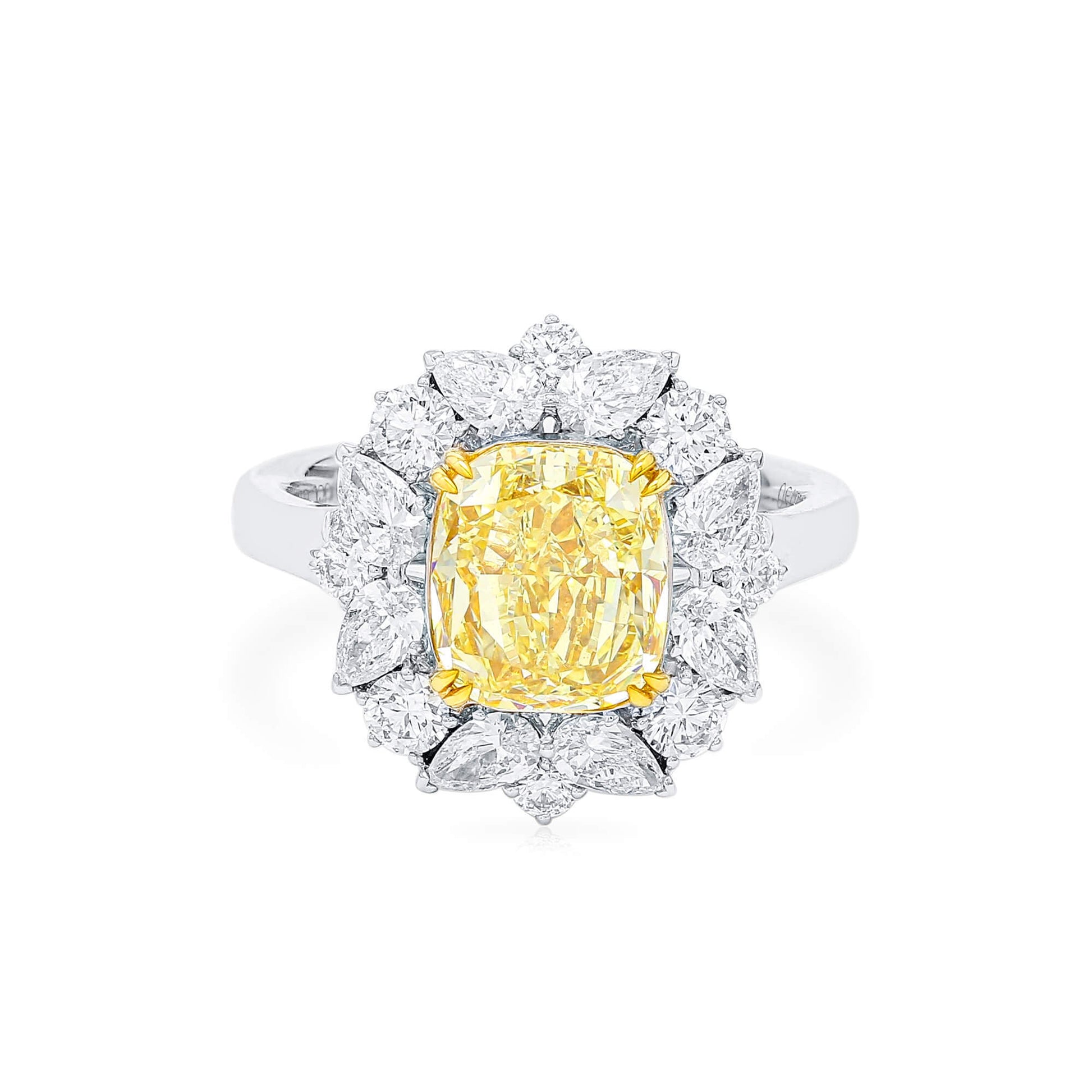 Fancy Yellow Diamond Ring, 4.24 Ct. TW, Cushion shape, GIA Certified