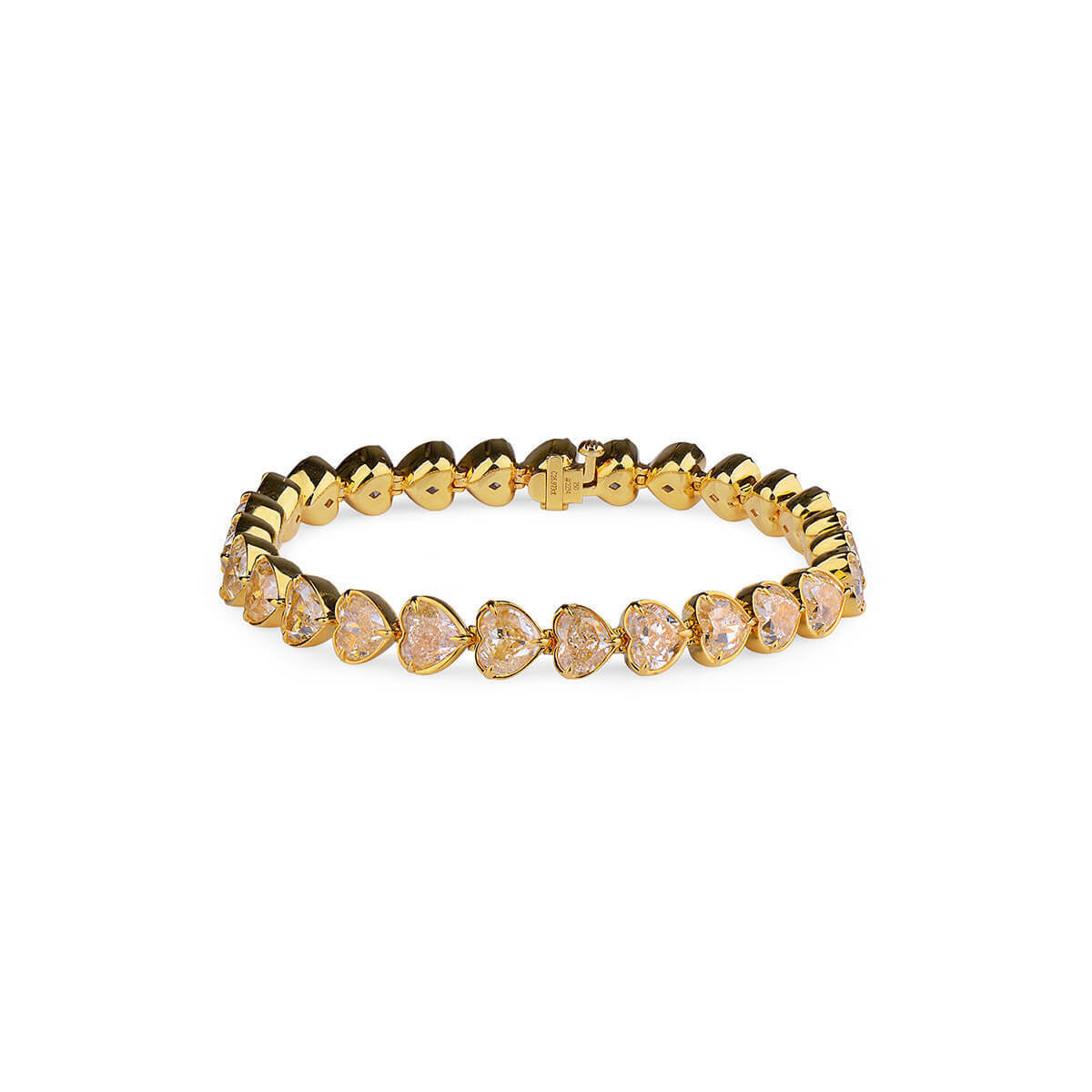 Natural Fancy Yellow Diamond Tennis Bracelet, 18K Yellow Gold, Heart Shape, 26.97 Ct. TW