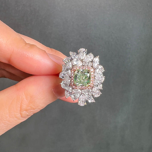 Fancy Yellow Green Diamond Ring, 4.59 Ct. TW, Radiant shape, GIA Certified
