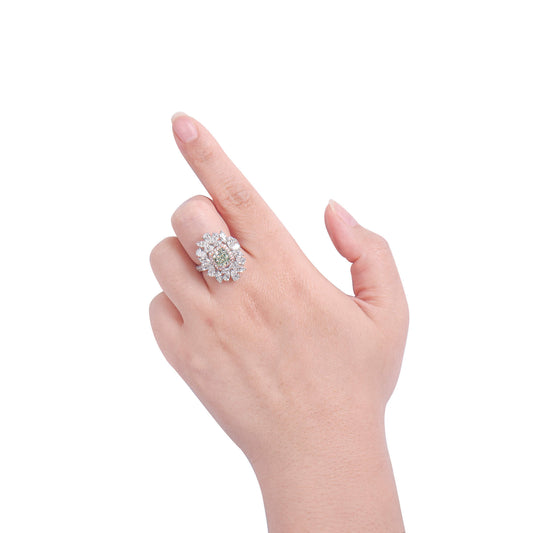 Natural Fancy Yellow Green Diamond Ring, 18K White Gold, Radiant Shape, 4.59 Ct. TW