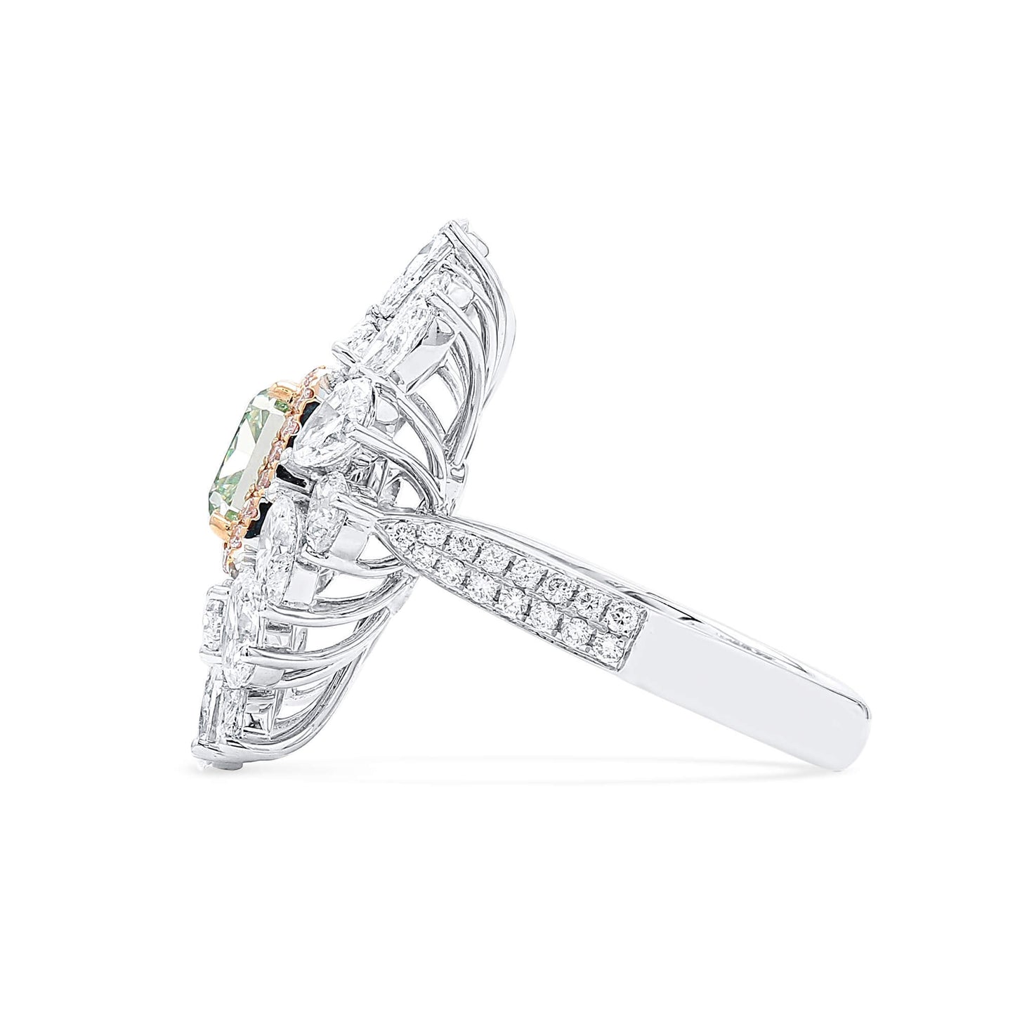 Natural Fancy Yellow Green Diamond Ring, 18K White Gold, Radiant Shape, 4.59 Ct. TW