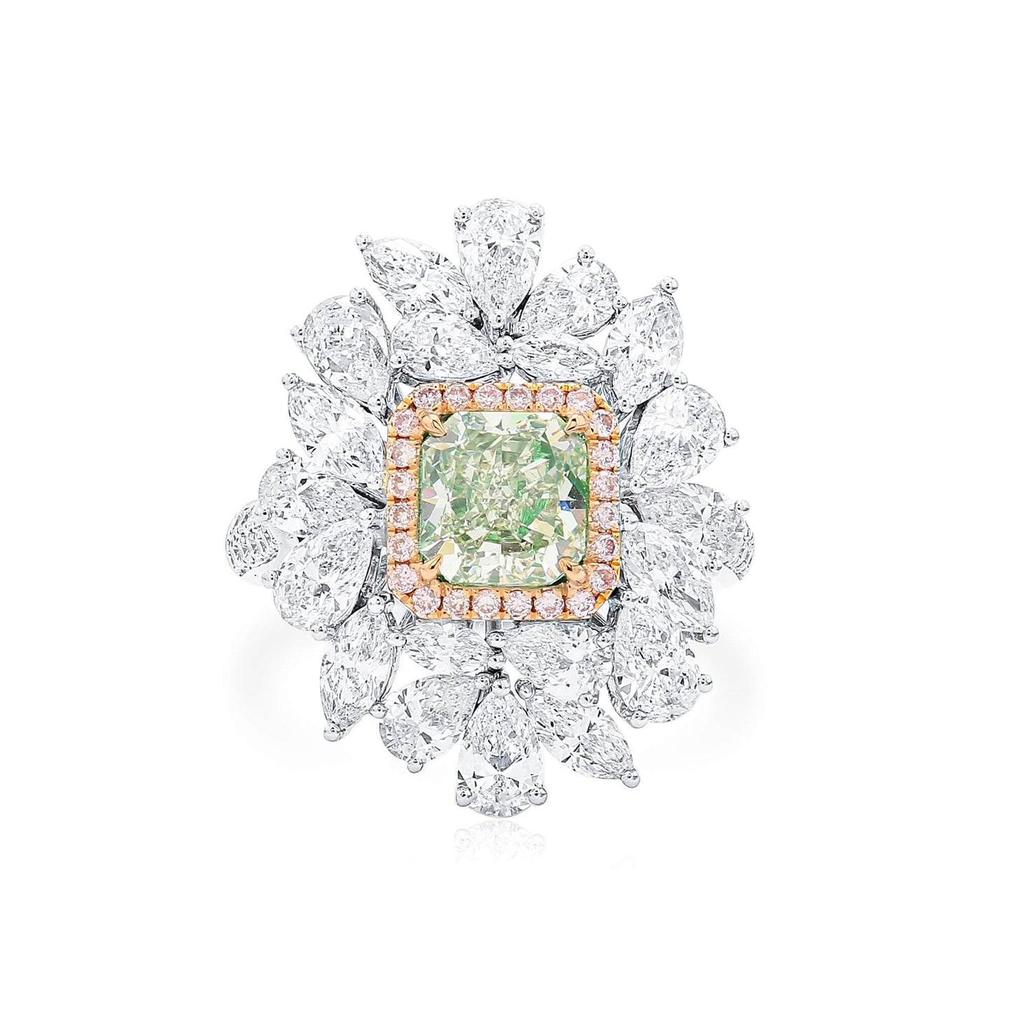 Natural Fancy Yellow Green Diamond Ring, 18K White Gold, Radiant Shape, 4.59 Ct. TW