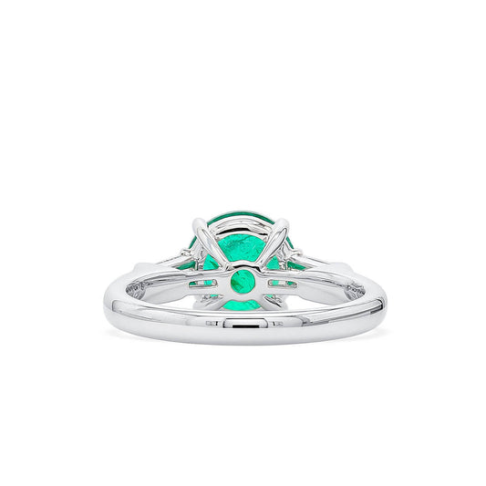 Natural Green Colombian Emerald Three Stone Ring, 18K White Gold, Round Shape, 2.38 Ct. TW