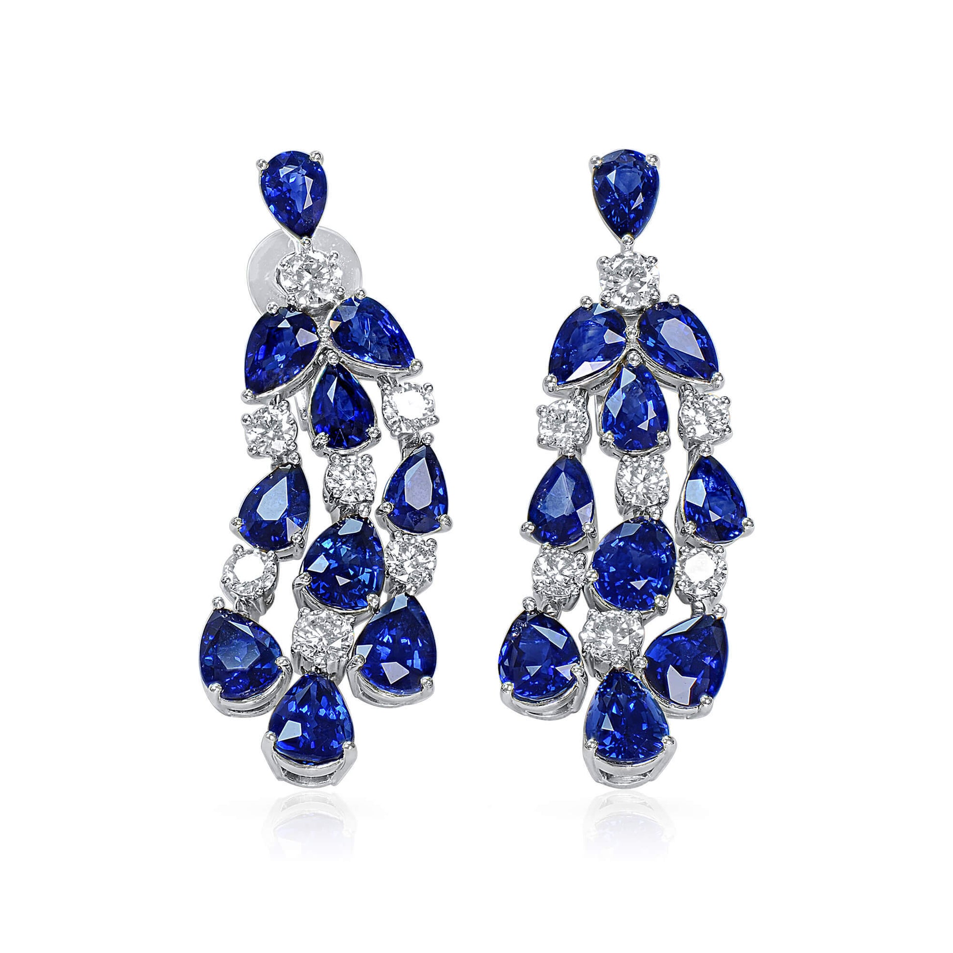 Natural Blue Sapphire Earrings, 15.80 Ct. TW, Pear shape, EG_LAB Certified