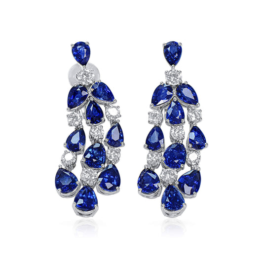 Natural Blue Sapphire Earrings, 15.80 Ct. TW, Pear shape, EG_LAB Certified