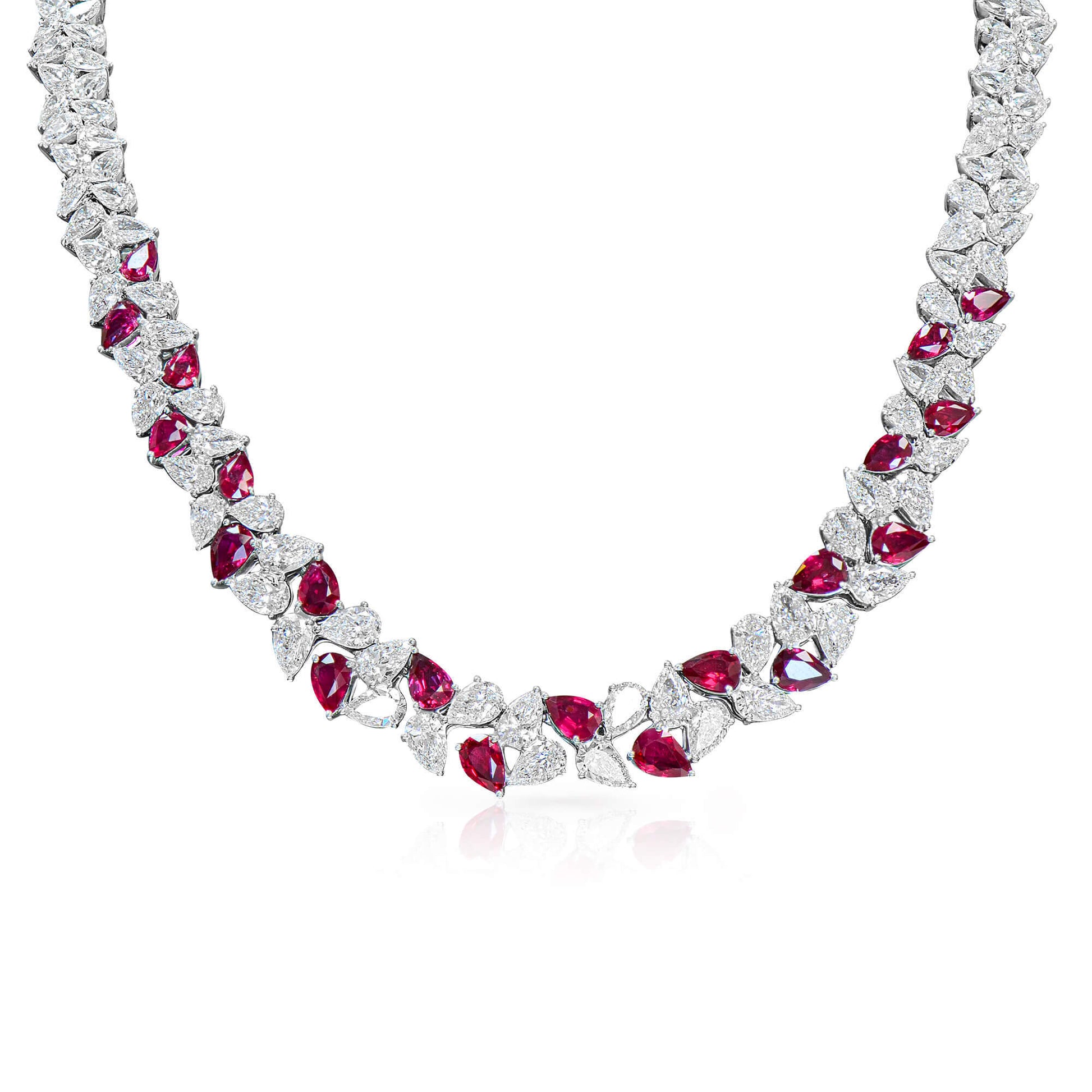 Natural Red Ruby Necklace, 55.27 Ct. TW, Pear shape, GIA Certified
