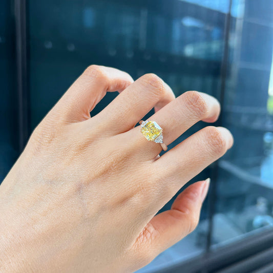 Fancy Yellow Diamond Ring, 3.31 Ct. TW, Radiant shape, GIA Certified