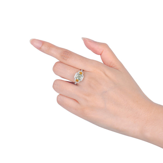Fancy Grayish Yellowish Green Diamond Ring, 2.98 Ct. TW, Radiant shape, GIA Certified