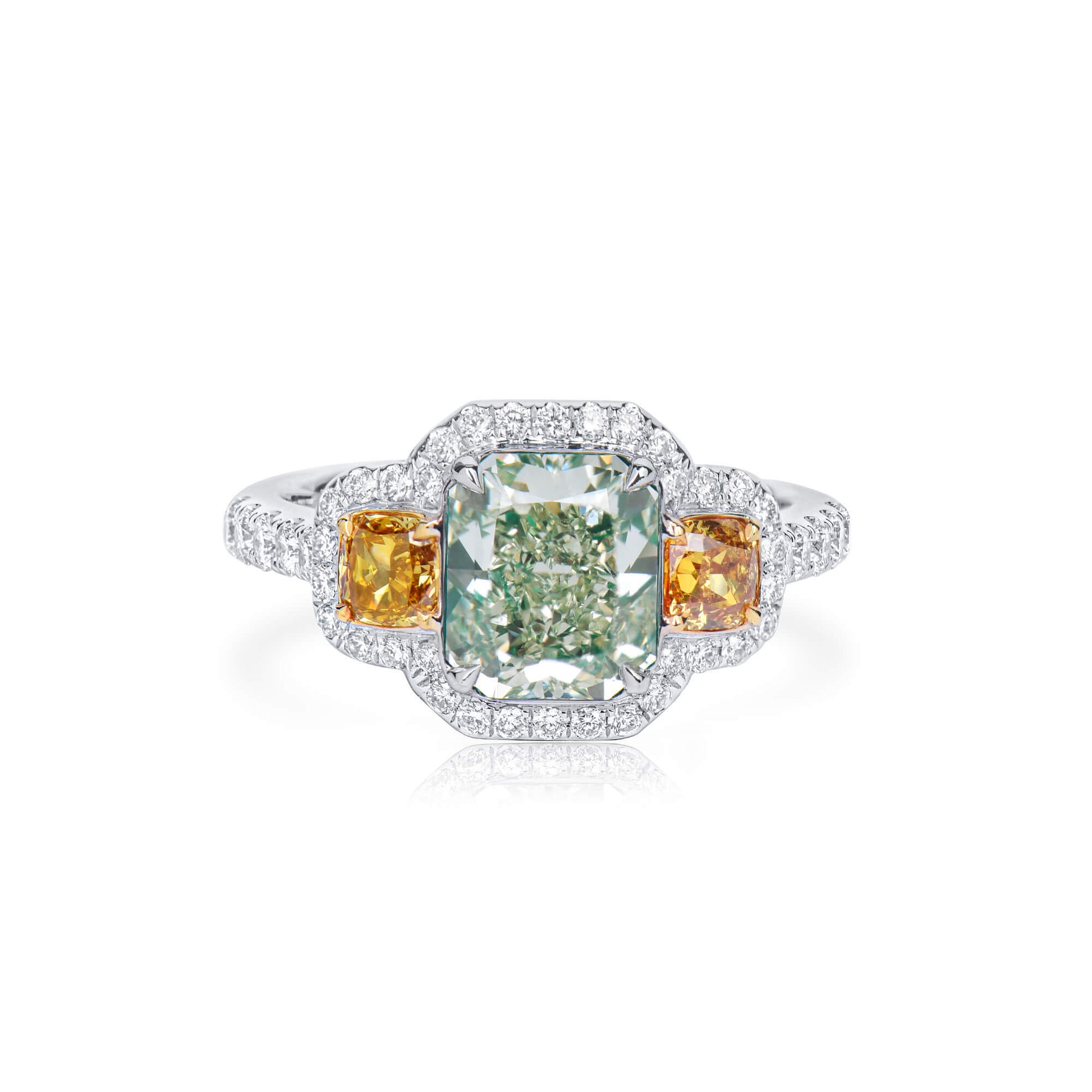 Fancy Grayish Yellowish Green Diamond Ring, 2.98 Ct. TW, Radiant shape, GIA Certified