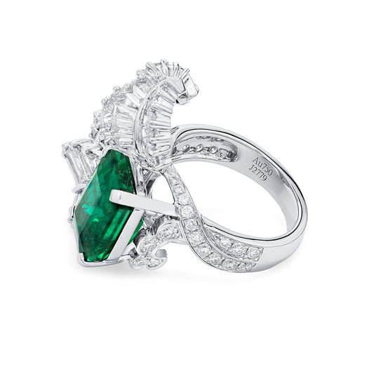 Natural Vivid Green Zambia Emerald Ring, 10.30 Ct. TW, Octagonal shape, GRS Certified