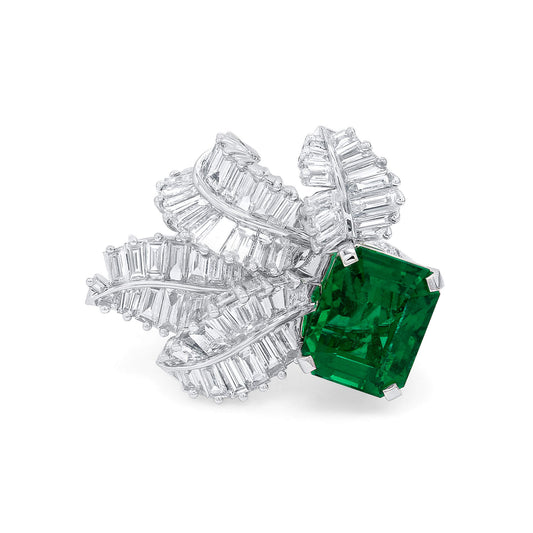 Natural Vivid Green Zambia Emerald Ring, 10.30 Ct. TW, Octagonal shape, GRS Certified
